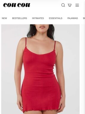 Cou Cou Red Ribbed Mini Slip Dress with Adjustable Straps